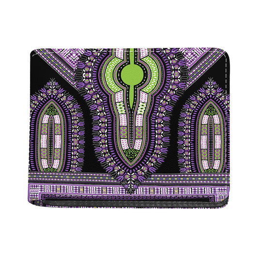 Black And Purple African Dashiki Print Bifold Wallet