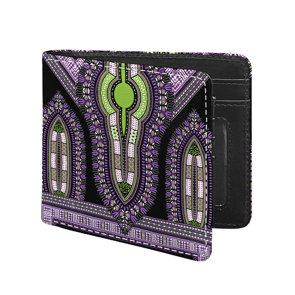 Black And Purple African Dashiki Print Bifold Wallet