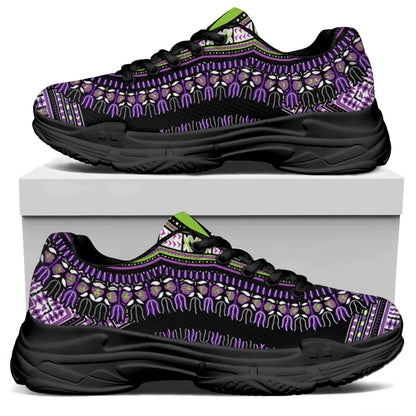 Black And Purple African Dashiki Print Black Chunky Shoes