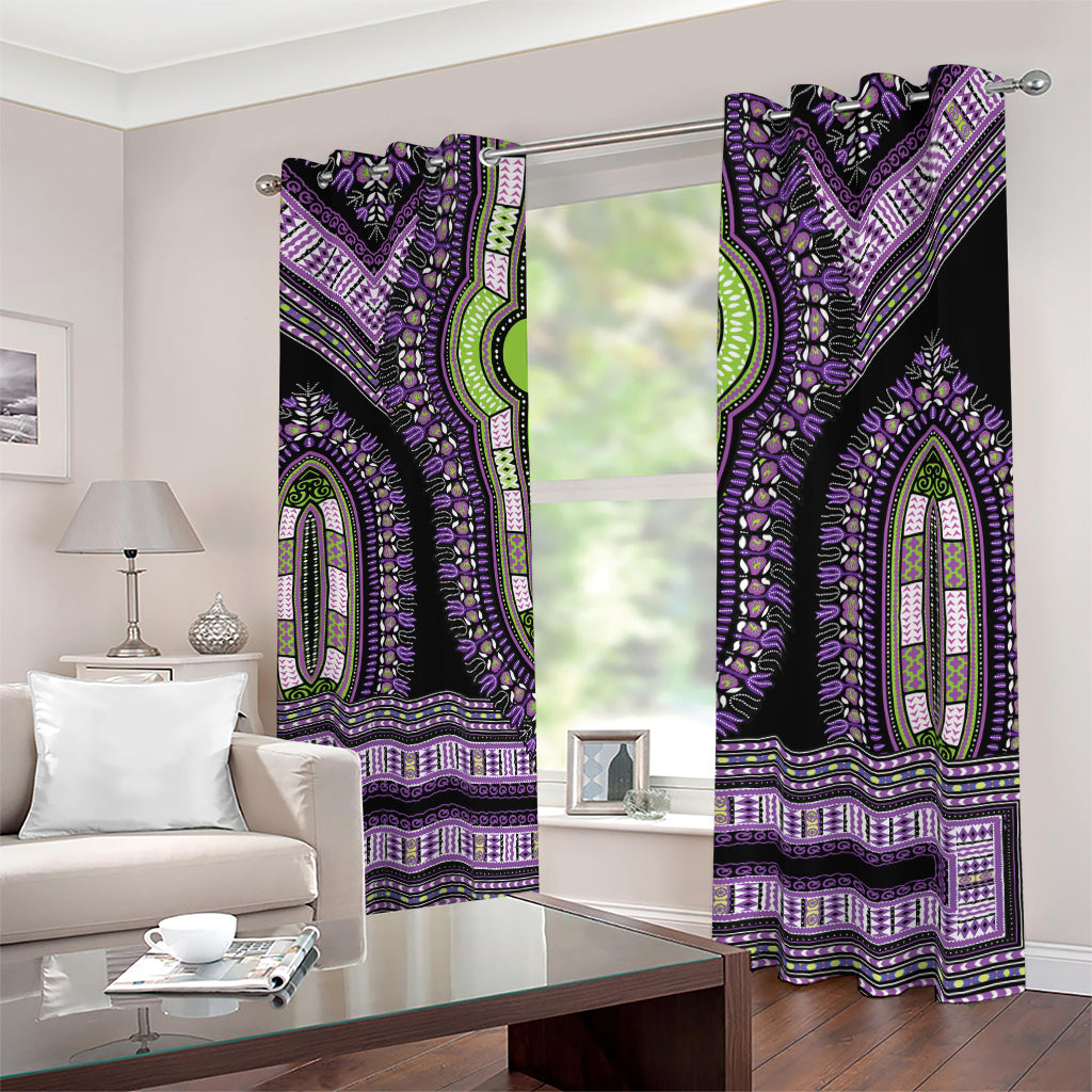 Black And Purple African Dashiki Print Blackout Grommet Curtains