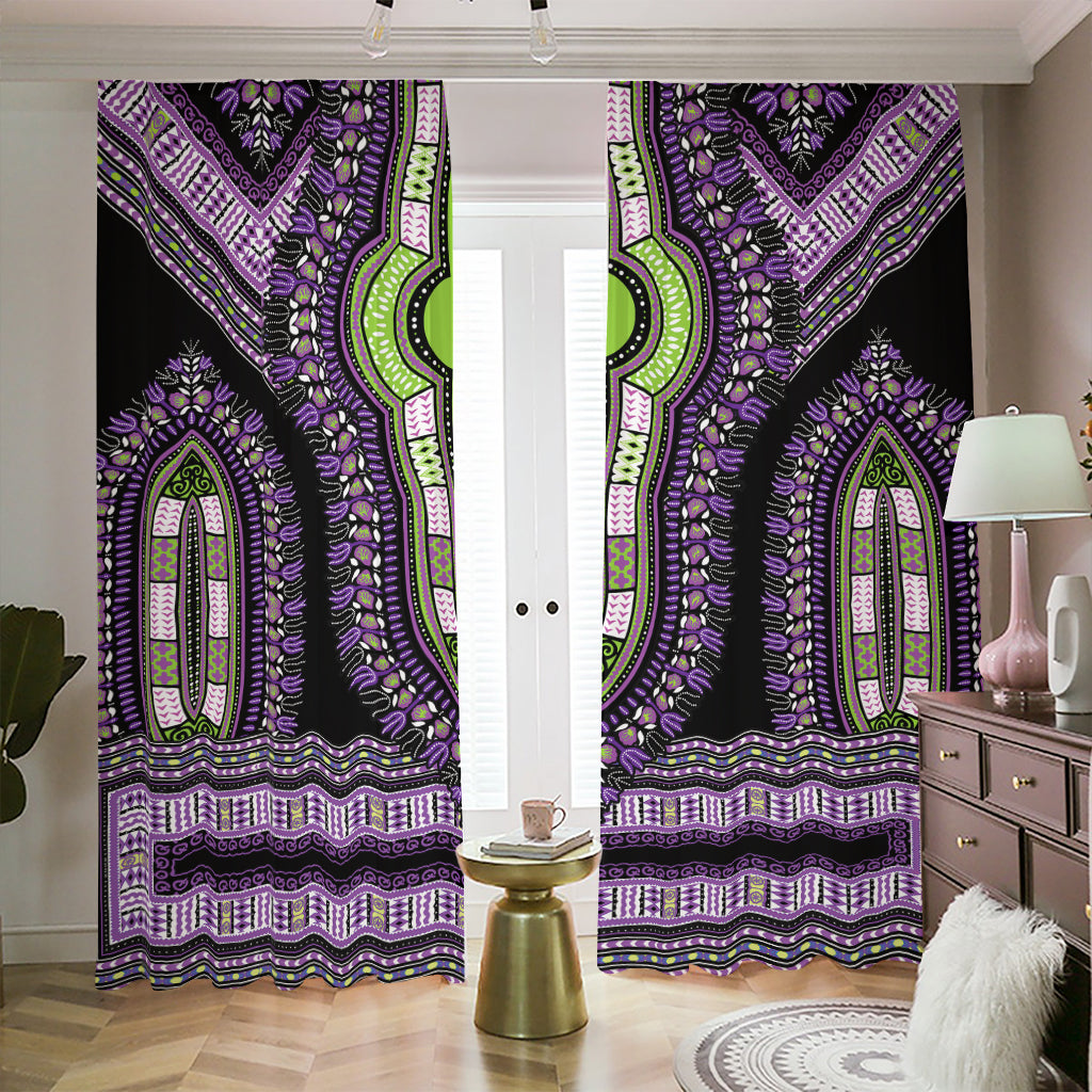 Black And Purple African Dashiki Print Blackout Pencil Pleat Curtains