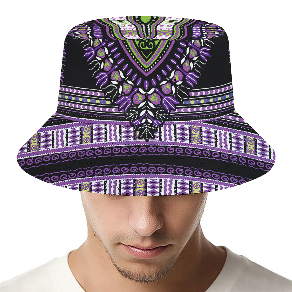 Black And Purple African Dashiki Print Bucket Hat