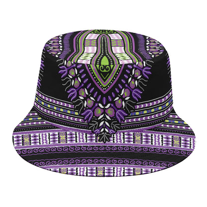 Black And Purple African Dashiki Print Bucket Hat