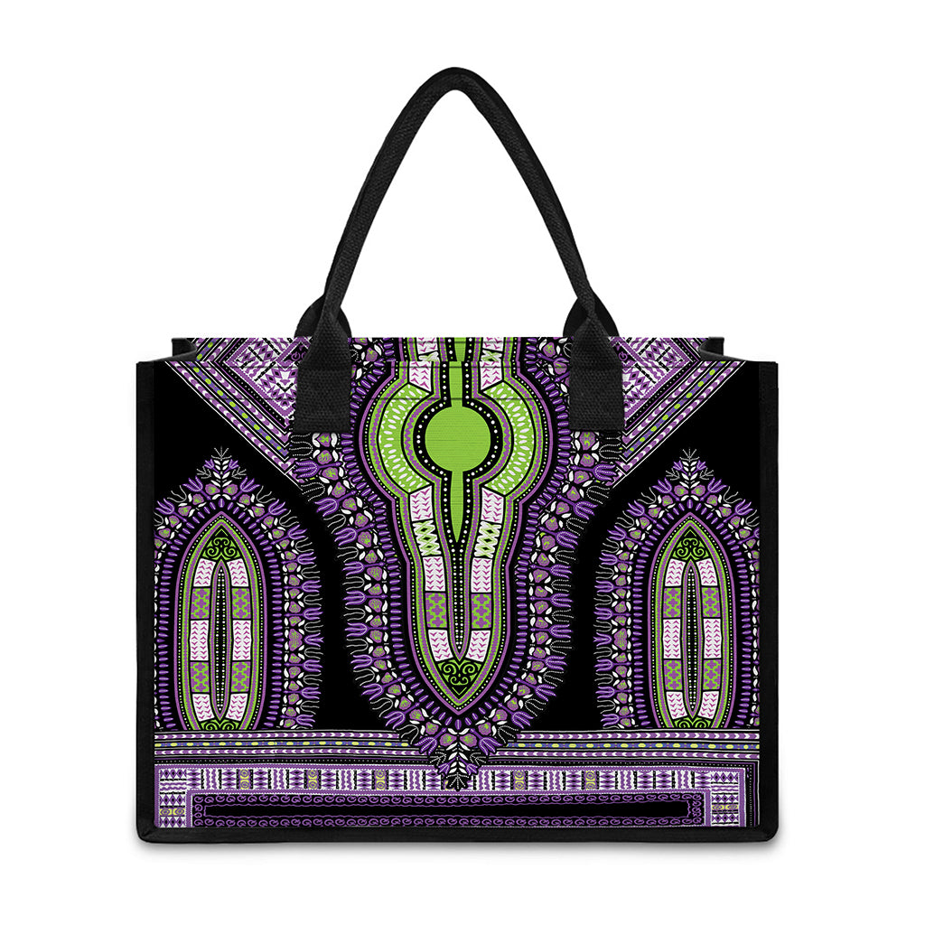 Black And Purple African Dashiki Print Canvas Tote Bag