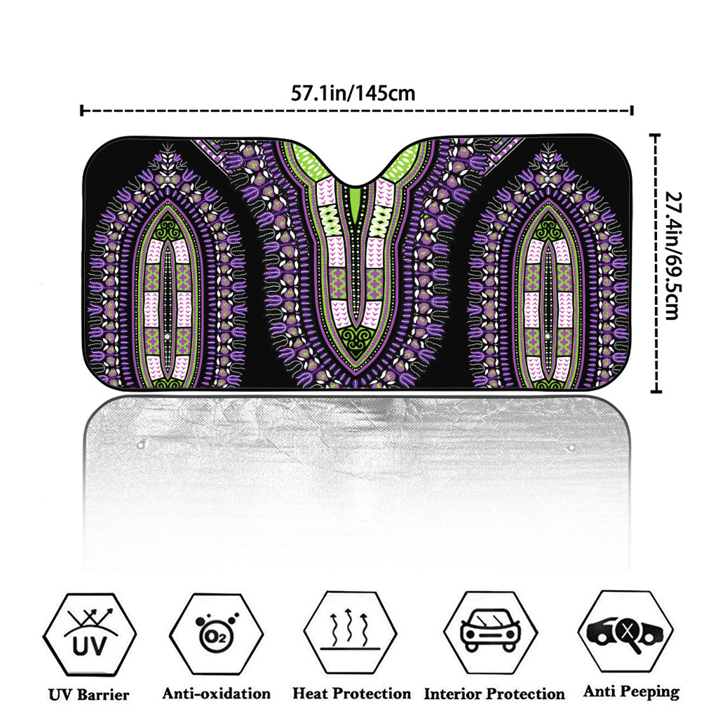 Black And Purple African Dashiki Print Car Windshield Sun Shade