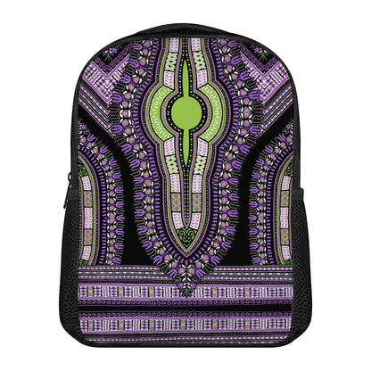 Black And Purple African Dashiki Print Casual Backpack