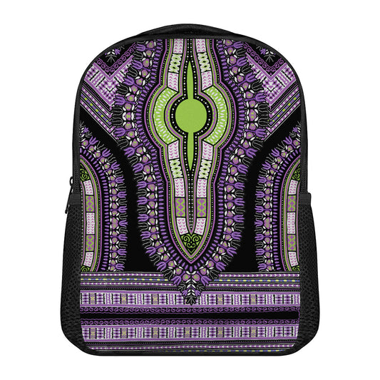Black And Purple African Dashiki Print Casual Backpack