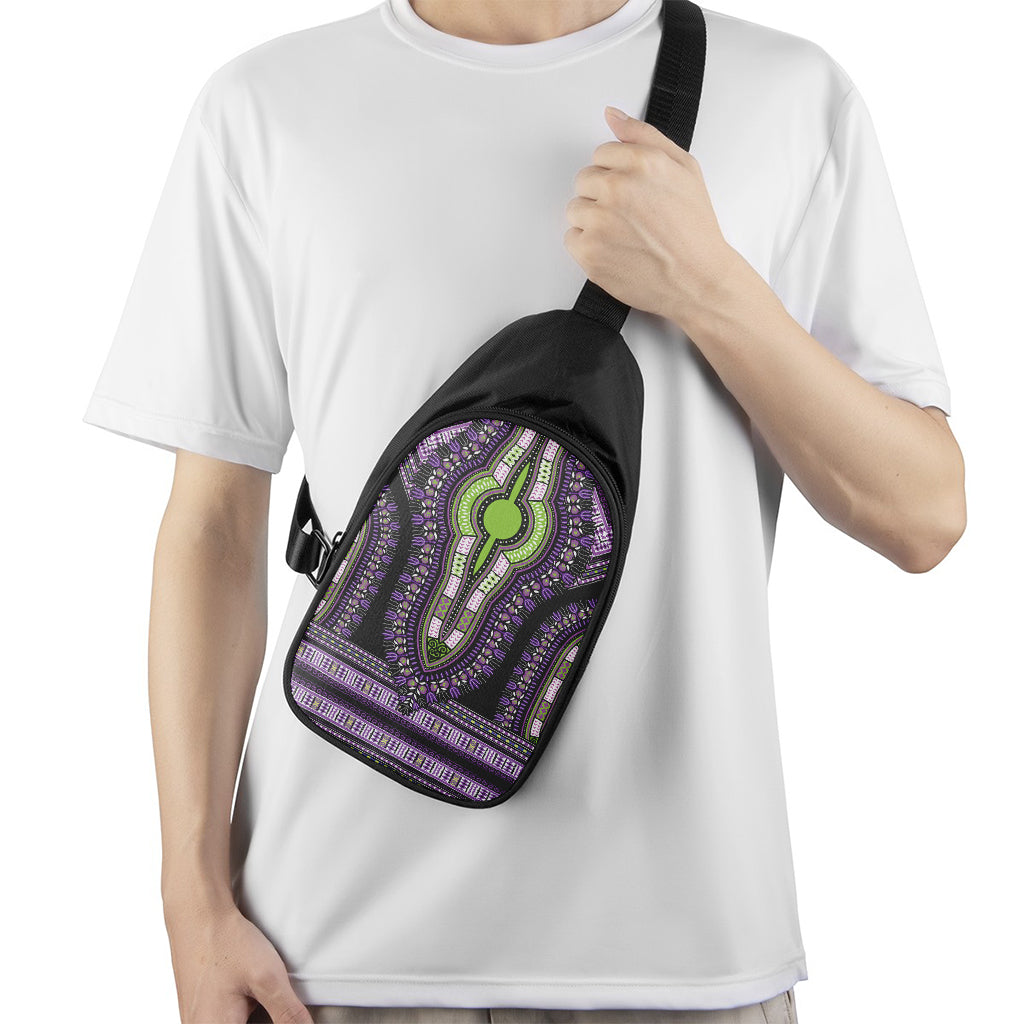 Black And Purple African Dashiki Print Chest Bag