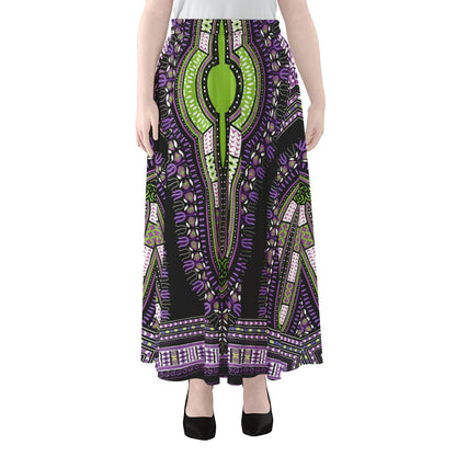 Black And Purple African Dashiki Print Chiffon Maxi Skirt