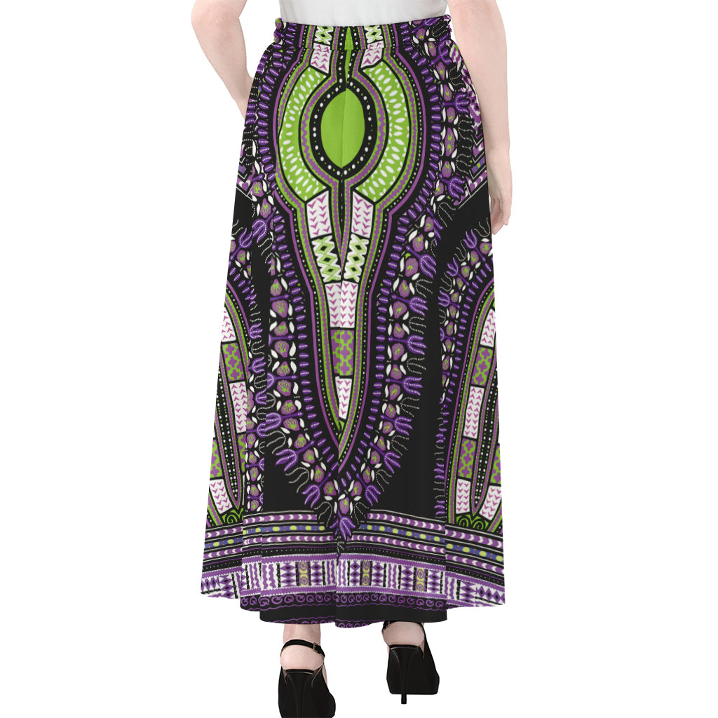 Black And Purple African Dashiki Print Chiffon Maxi Skirt