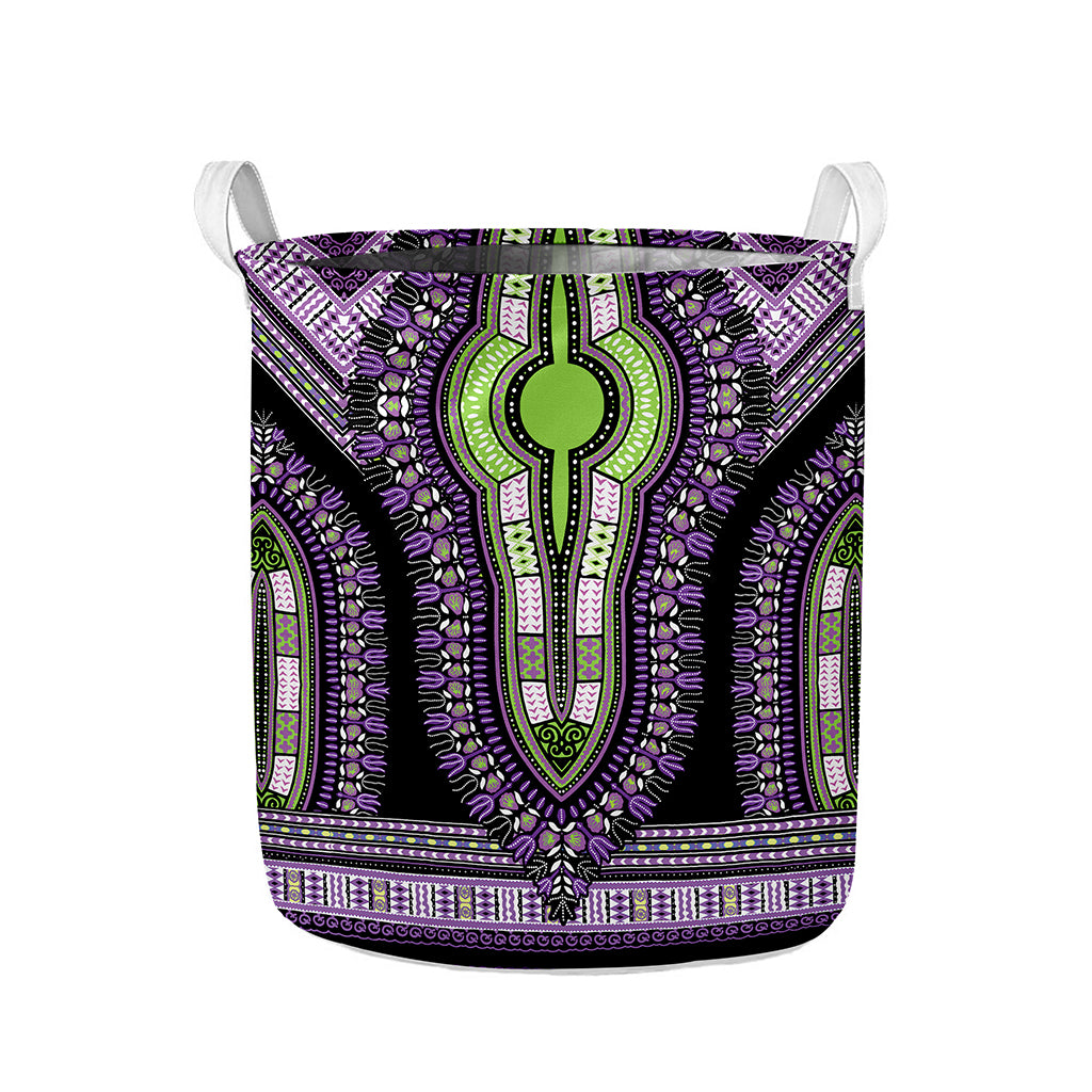 Black And Purple African Dashiki Print Collapsible Laundry Basket