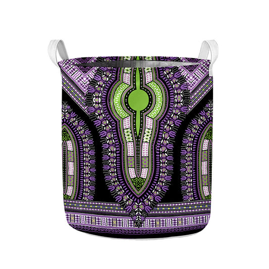Black And Purple African Dashiki Print Collapsible Laundry Basket