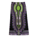 Black And Purple African Dashiki Print Cotton Front Slit Maxi Skirt