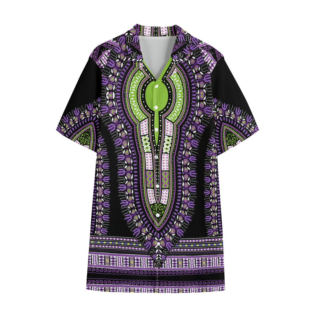 Black And Purple African Dashiki Print Cotton Hawaiian Shirt