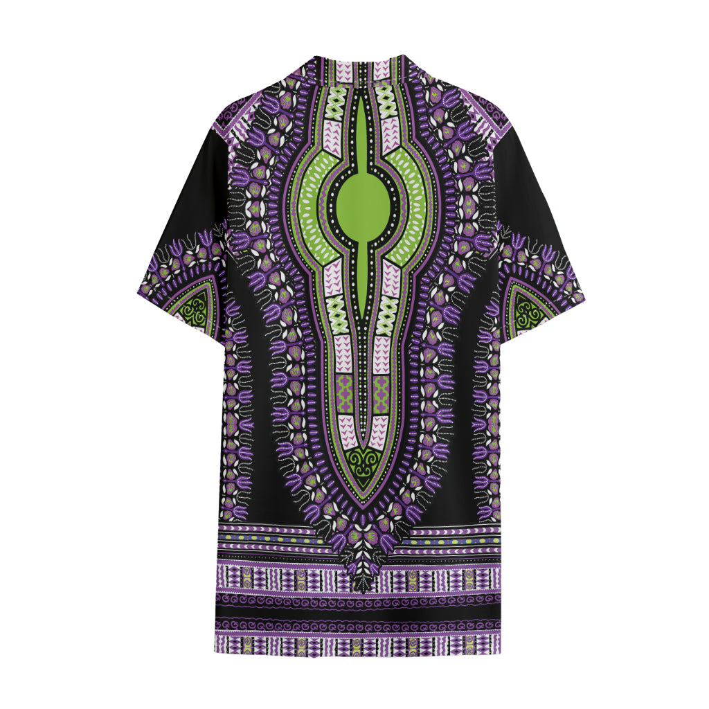 Black And Purple African Dashiki Print Cotton Hawaiian Shirt