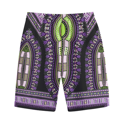Black And Purple African Dashiki Print Cotton Shorts