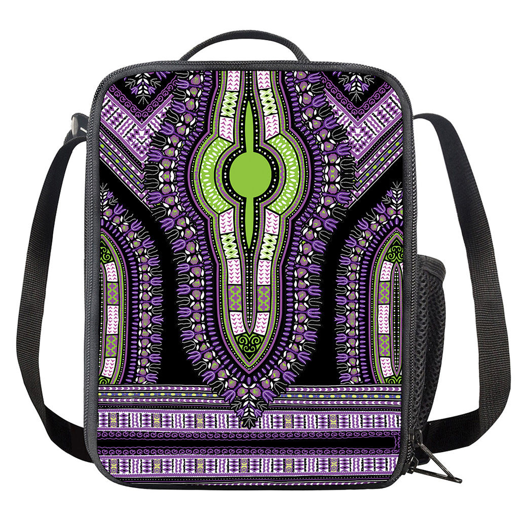 Black And Purple African Dashiki Print Crossbody Lunch Bag