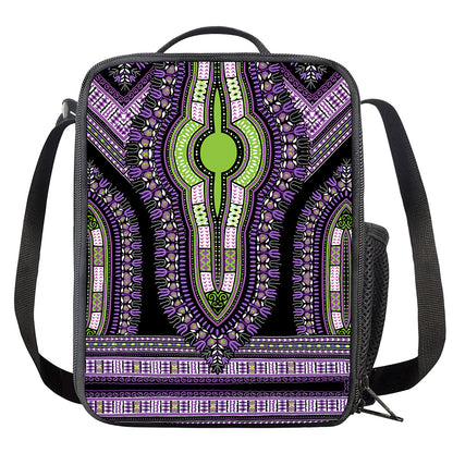 Black And Purple African Dashiki Print Crossbody Lunch Bag