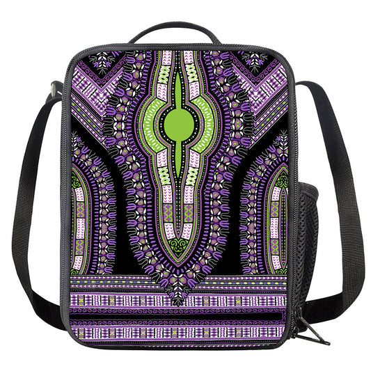 Black And Purple African Dashiki Print Crossbody Lunch Bag