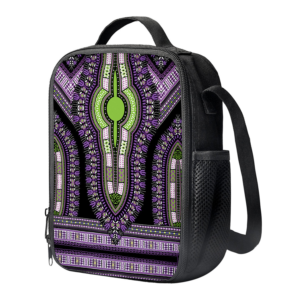 Black And Purple African Dashiki Print Crossbody Lunch Bag