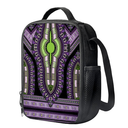 Black And Purple African Dashiki Print Crossbody Lunch Bag