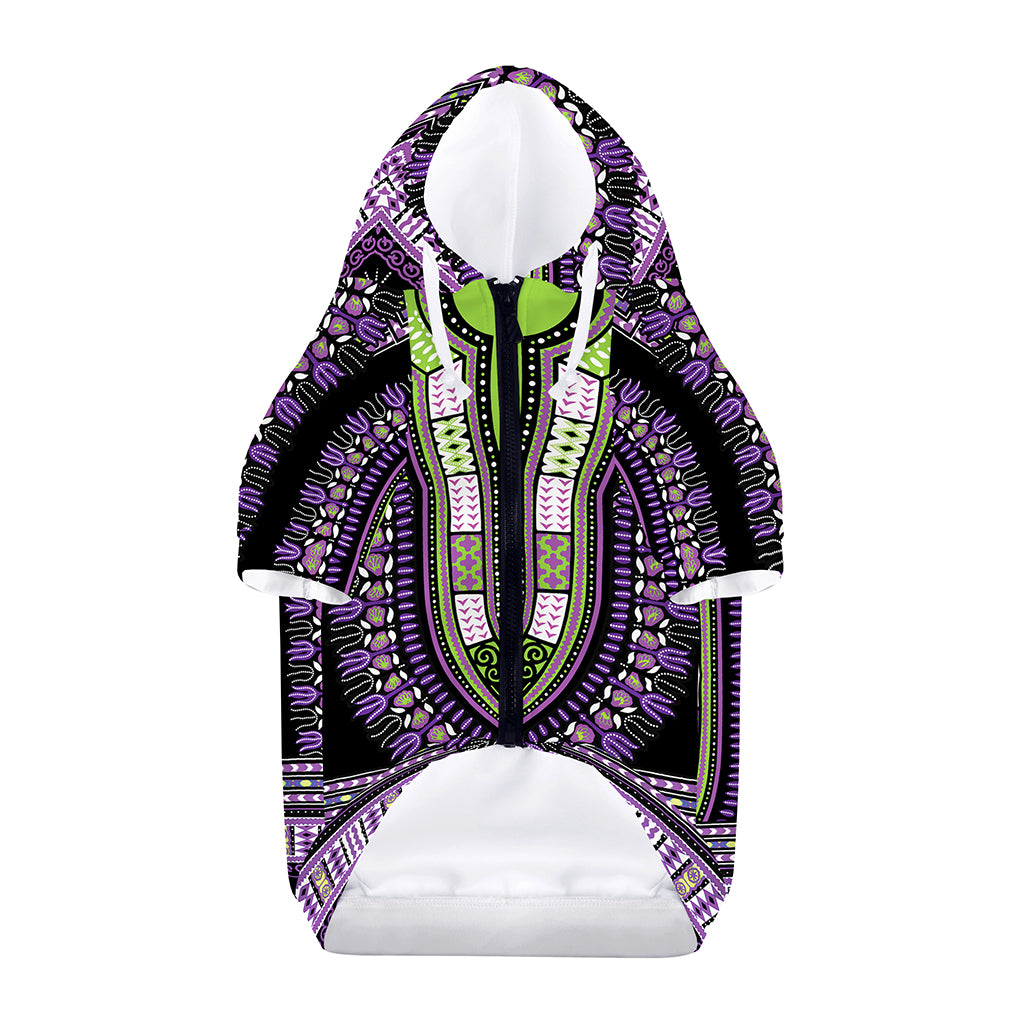 Black And Purple African Dashiki Print Dog Zip Up Hoodie