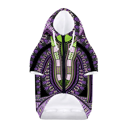 Black And Purple African Dashiki Print Dog Zip Up Hoodie