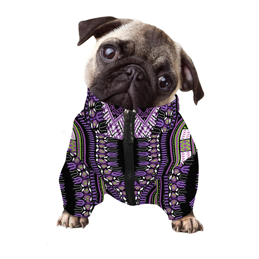 Black And Purple African Dashiki Print Dog Zip Up Jacket