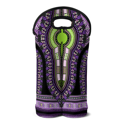 Black And Purple African Dashiki Print Double Neoprene Wine Tote