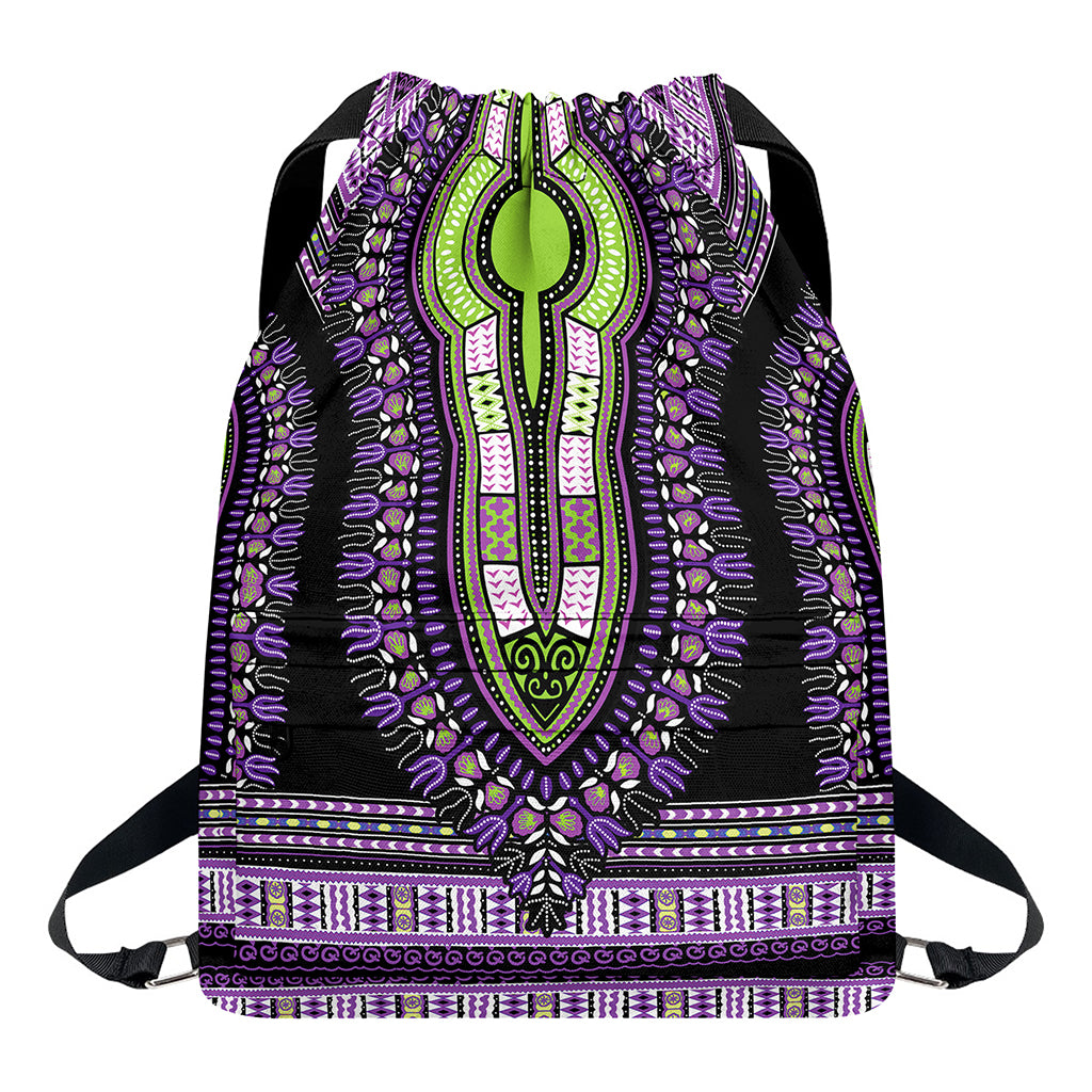 Black And Purple African Dashiki Print Drawstring Backpack