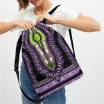 Black And Purple African Dashiki Print Drawstring Backpack