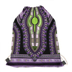 Black And Purple African Dashiki Print Drawstring Bag