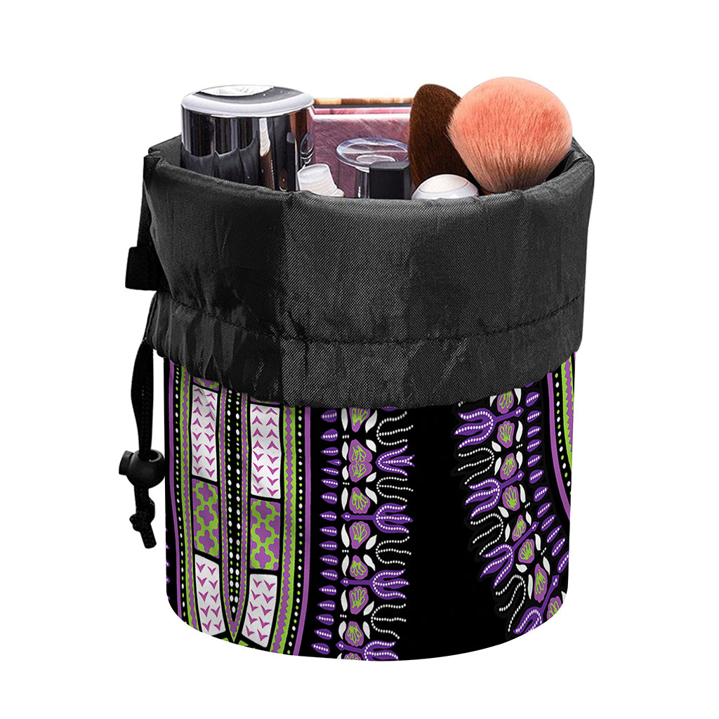 Black And Purple African Dashiki Print Drawstring Makeup Bag
