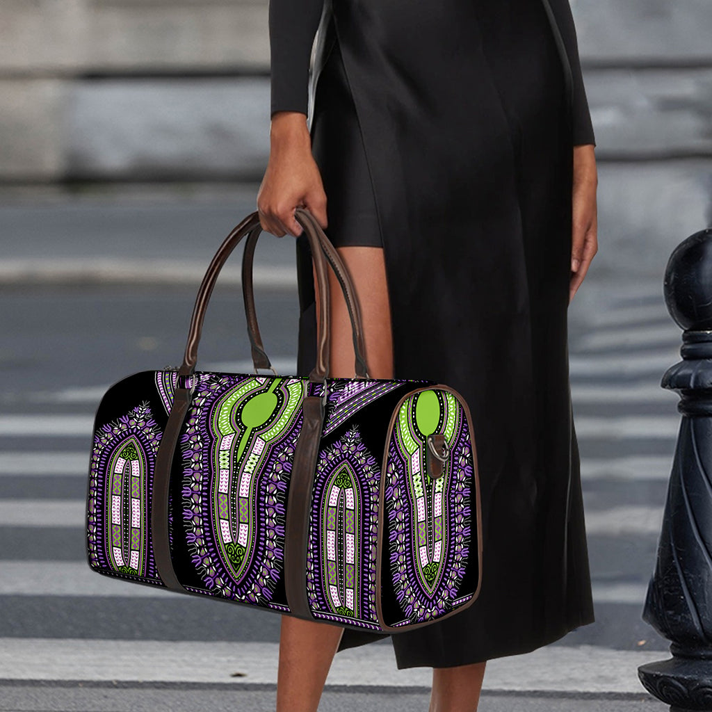 Black And Purple African Dashiki Print Duffle Bag