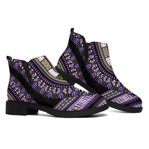 Black And Purple African Dashiki Print Flat Ankle Boots