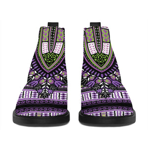 Black And Purple African Dashiki Print Flat Ankle Boots