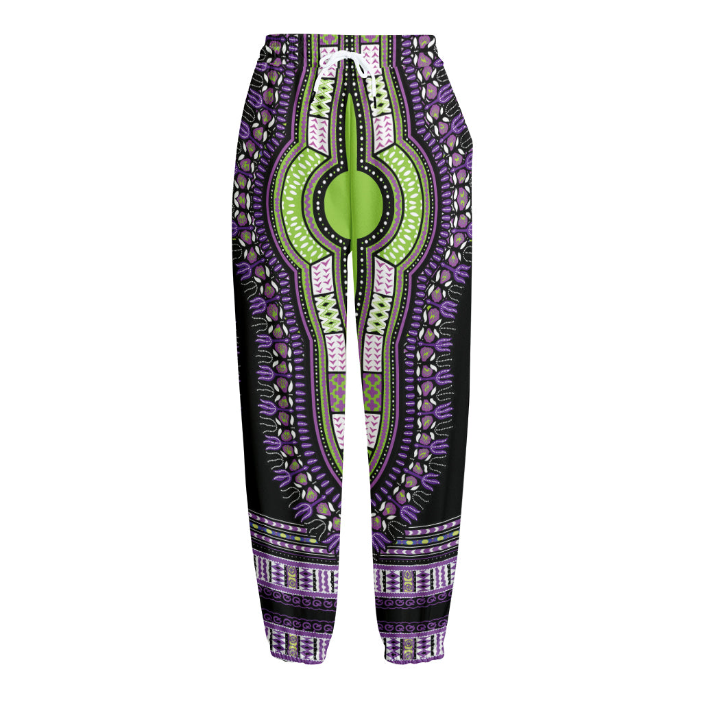 Black And Purple African Dashiki Print Fleece Lined Knit Pants