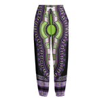 Black And Purple African Dashiki Print Fleece Lined Knit Pants