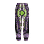 Black And Purple African Dashiki Print Fleece Lined Knit Pants