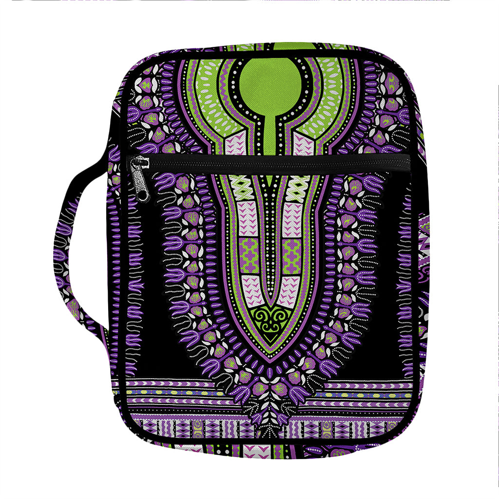 Black And Purple African Dashiki Print Front Pocket Bible Bag