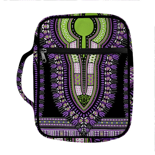 Black And Purple African Dashiki Print Front Pocket Bible Bag