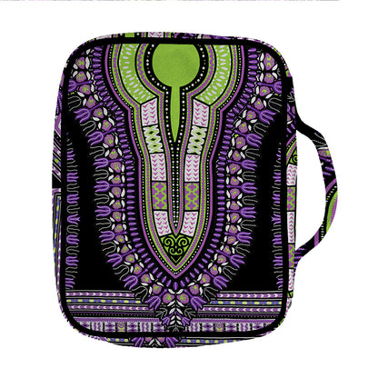Black And Purple African Dashiki Print Front Pocket Bible Bag