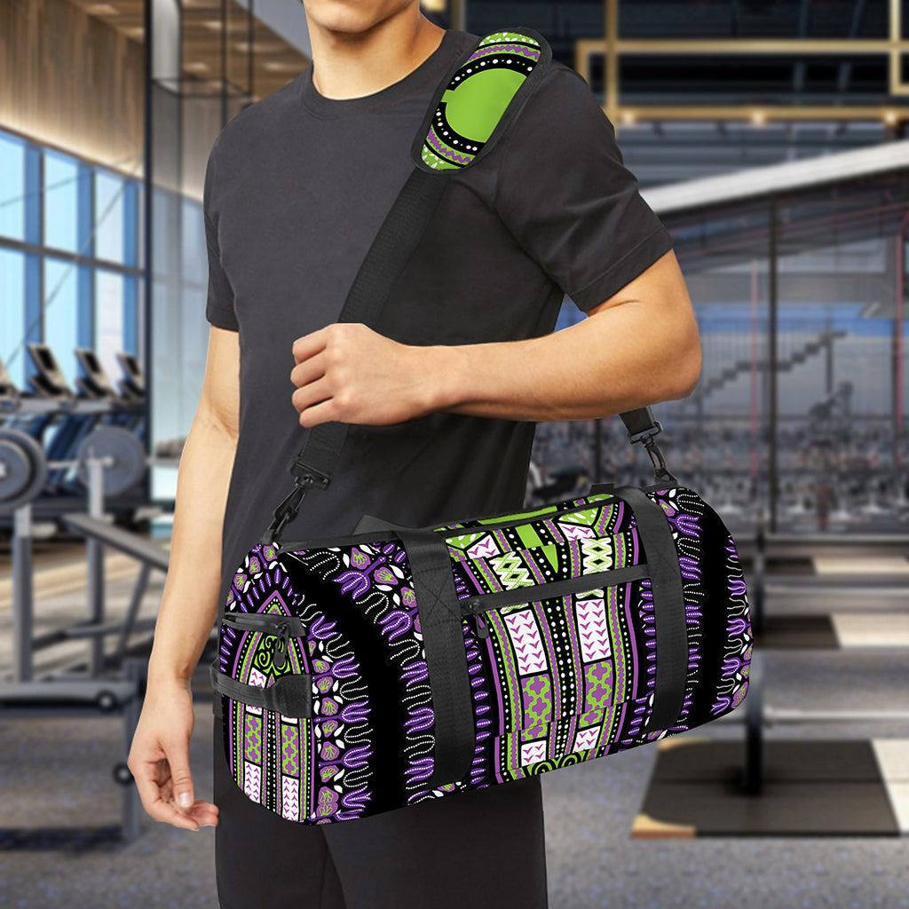 Black And Purple African Dashiki Print Gym Bag