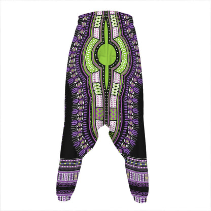 Black And Purple African Dashiki Print Hammer Pants