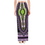 Black And Purple African Dashiki Print High Slit Maxi Skirt