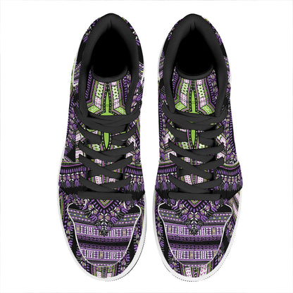 Black And Purple African Dashiki Print High Top Leather Sneakers