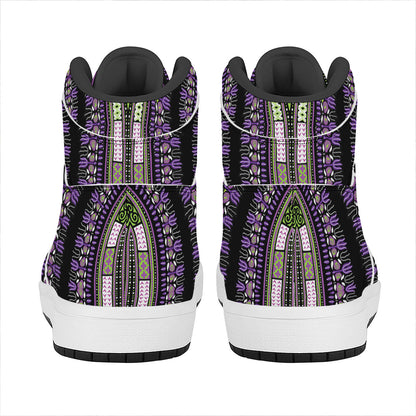 Black And Purple African Dashiki Print High Top Leather Sneakers