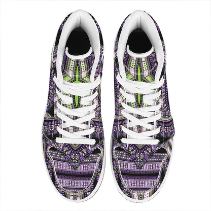 Black And Purple African Dashiki Print High Top Leather Sneakers