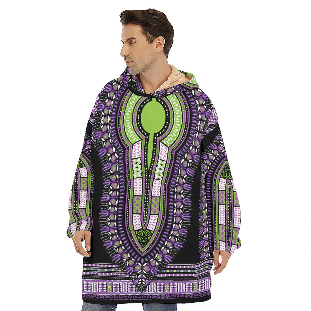 Black And Purple African Dashiki Print Hoodie Blanket