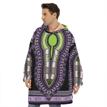Black And Purple African Dashiki Print Hoodie Blanket